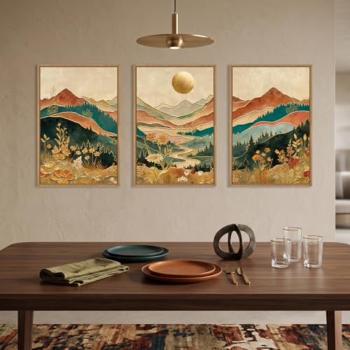 Boho Mountain Colorful Canvas Wall Art Set - 24x36 Inches, Framed, Variations Included