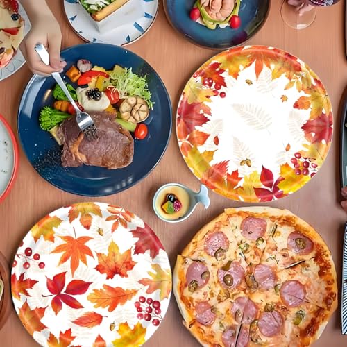 Maple Leaf Fall Paper Plates Set - 50 Disposable 7 Inch Party Supplies