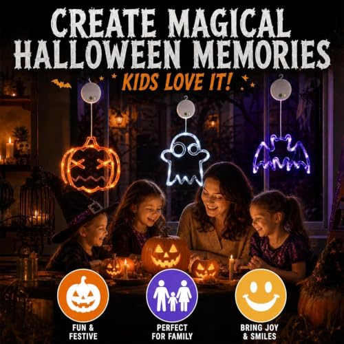 Halloween Window Lights - Ghost Variation, Rechargeable USB Candle Lights, 3 Pack