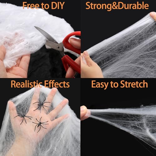 200 SQ FT Halloween Spider Web Decorations with 30 Plastic Spiders - Indoor Outdoor Cobwebs