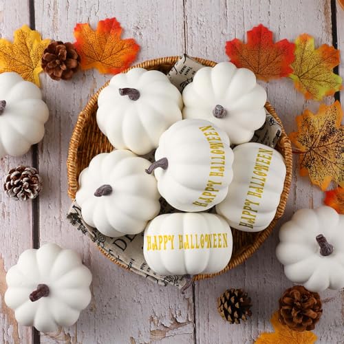White Artificial Pumpkin Decor Set - 60 Mini Foam Pumpkins for Fall Halloween Thanksgiving