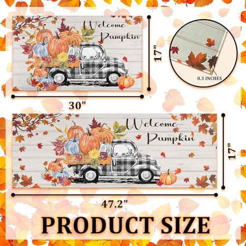Autumn Pumpkin Welcome Mat Set of 2 - Rectangular Fall Kitchen Rugs 1'5" x 3'11"