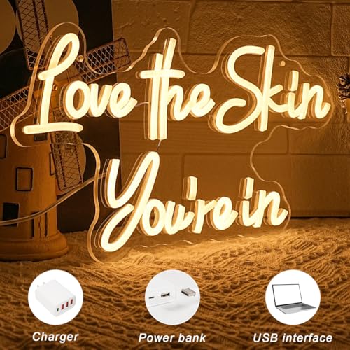 Love the Skin You're In Neon Sign - Wall Decor for Spa & Beauty Salon, Warm White, 16.5x9 inches - Variation of This Listing