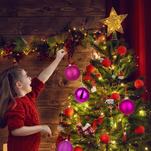 Large Hot Pink Christmas Ornaments Balls 4.7 Inch Set - Shatterproof Xmas Tree Decorations with Hanging Loops - Variation: Hot Pink / 4.7 Inch / 4 Pcs