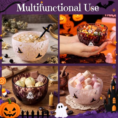 Halloween Candy Bowls Set - 14 oz Glass Ghost & Witch Hat Icons