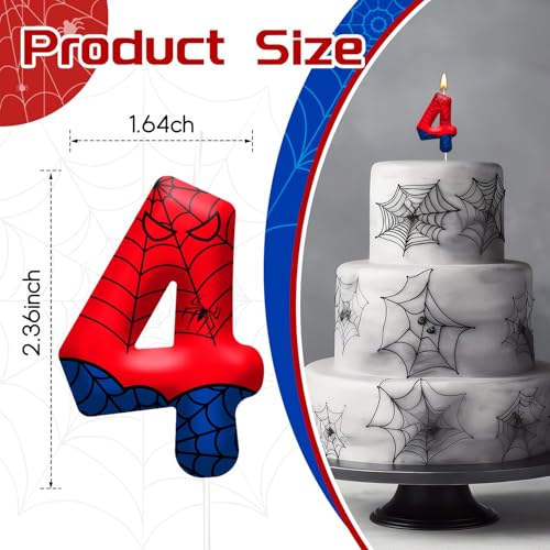 Spider Birthday Candles Number 4 - Themed Cake Party Decoration - Red & Blue - Variation 4