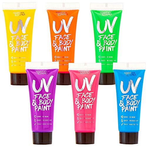 UV Body & Face Paint 10ml 6 Pack Neon Glow-in-the-Dark Makeup for Parties