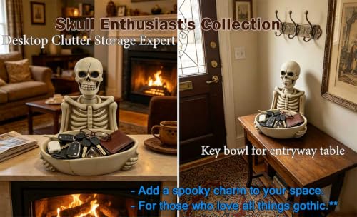 Halloween Skull Candy Bowl with Handheld Skeleton Decor - 9.1 Inch