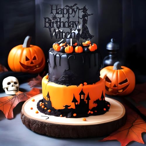 Halloween Witch Cake Topper for Birthday & Party Decor, Glitter, 5.9 Inch