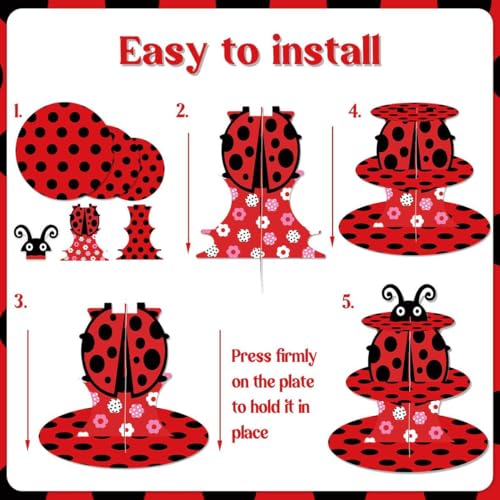 Ladybug Cupcake Stand 3-Tier Dessert Display Tower Birthday Party Decor