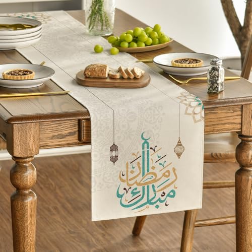Ramadan Lantern Floral Table Runner - Seasonal Kitchen Dining Decor, 13x72 Inches