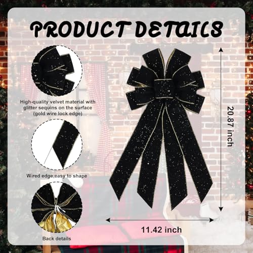 Black Velvet Christmas Bow 20.87-Inch Holiday Tree Topper & Wreath Decor - Variation: Black