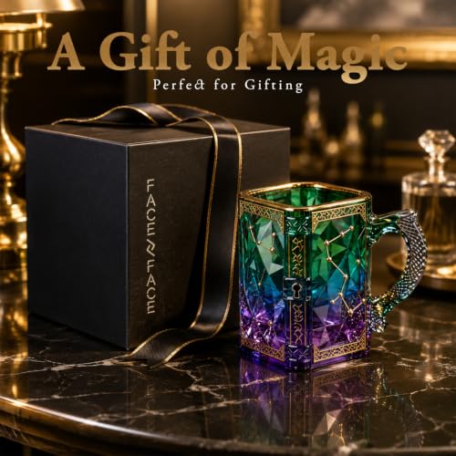 Celestial Zodiac Glass Mug - Scorpio Edition with Dragon Scale Handle - Green & Purple 8 oz Coffee Tea Cup