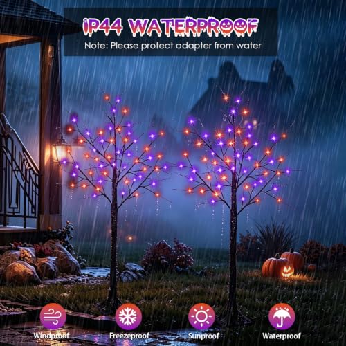 Halloween Black Tree Lights Set - 4Ft 2-Pack with Orange & Purple LEDs - Variation: Orange & Purple / 4Ft 2Pack