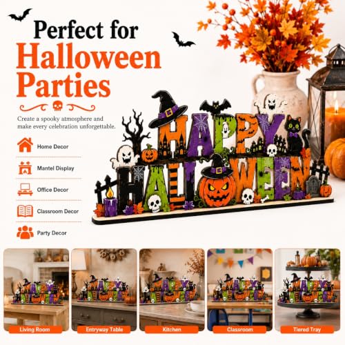 Halloween Wooden Table Sign - Farmhouse Home Decor, Multicolor, 11.8 Inch