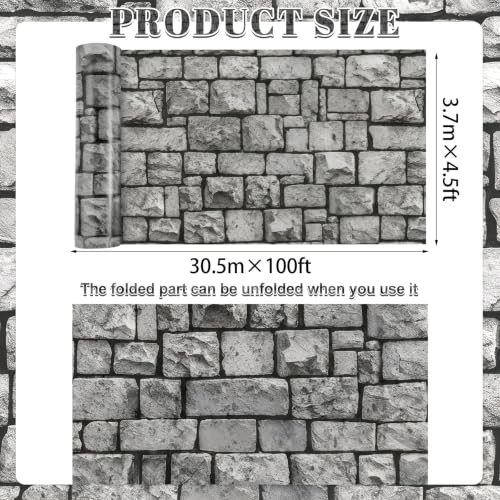 Stone Wall Plastic Tablecloth 100 Ft x 54 Inch - Medieval Castle Backdrop Variation of Stone Wall