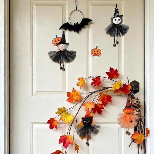 Halloween Hanging Bell Decor Set - 4PCS Pumpkin Ghost Witch Black Cat - Color-02