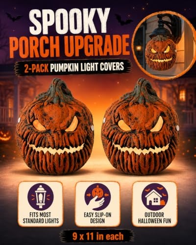 Halloween Pumpkin Porch Light Covers - 2 Pack Waterproof Garage Lamp Post Decorations