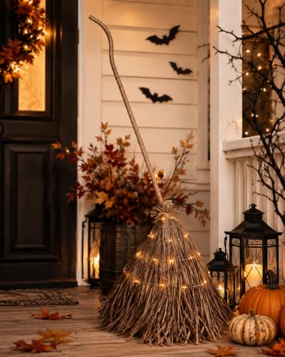Lighted Halloween Witch Broom Decor - 5.5ft Outdoor Fall & Party Accent