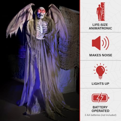 66-Inch Animated Reaper with Wings - Life-Size Halloween Animatronic for Indoor Outdoor Decor