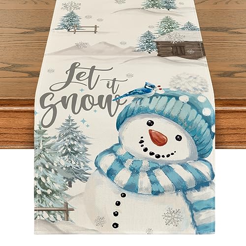Christmas Table Mat Set with Table Runner - Snowman Snowflake Holiday Decor, 6 Pieces