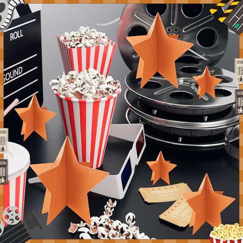 Orange Star Centerpieces Set of 70 for Party Birthday Halloween Thanksgiving Decorations - 3 Sizes