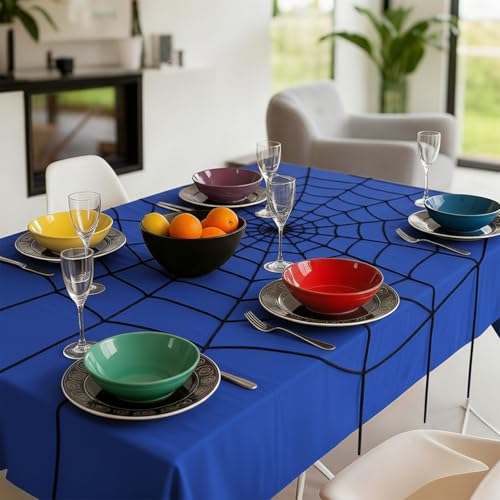 Hahafelt Spider Web Party Tablecloth & Decorations Set - Blue & Black Halloween