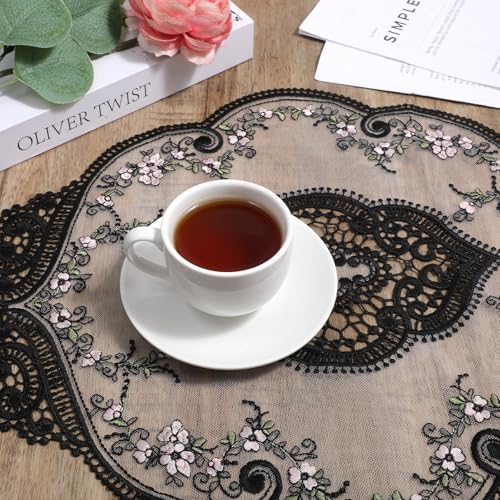 Black Lace Doilies Set of 2 - Elegant 17x12 Inch Table Decor