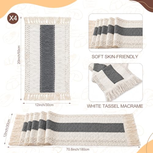 Gray Kitchen Decor Set with Round Woven & Rectangular Placemat, Napkin Rings, Cloth Napkins, Table Runner & Storage Basket - 12x72 Inches
