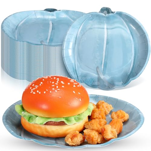 Blue Pumpkin Paper Plates - 100 Pack Fall Thanksgiving Dinnerware