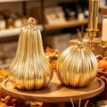 Gold Fall Pumpkin Decor - 2Pcs Resin Pumpkins for Thanksgiving & Autumn Home Decoration - Variation B