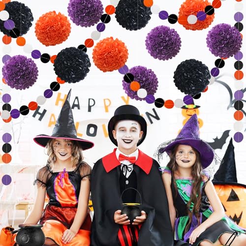 Halloween Decorations Party Black Purple Orange Tissue Paper Pom Poms - Orange Variation