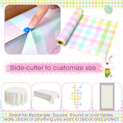 Easter Plaid Gradient Checkered Plastic Tablecloth Roll - 100ft x 54in, Party Decor