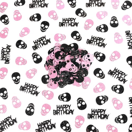 Halloween Gothic Skull Confetti Set - Black & Pink Glitter Birthday Decor - Variation: Black Pink