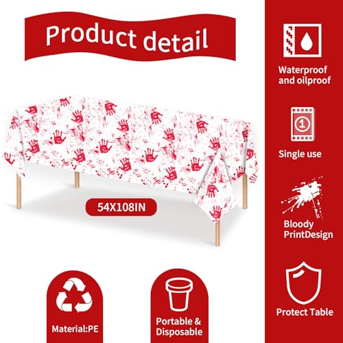 Halloween Horror Blood Splatter Tablecloth - Disposable Plastic Cover, 54x108 Inches