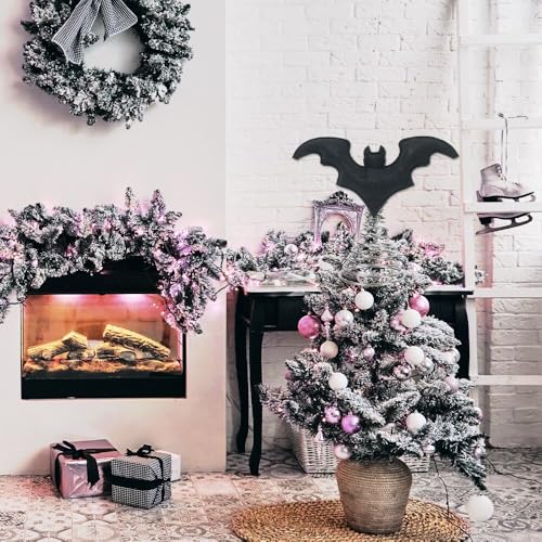 Halloween Bat Tree Topper - Black Felt Bat with Metal Base, 8.6 Inch Spooky Decor - Variation: Black