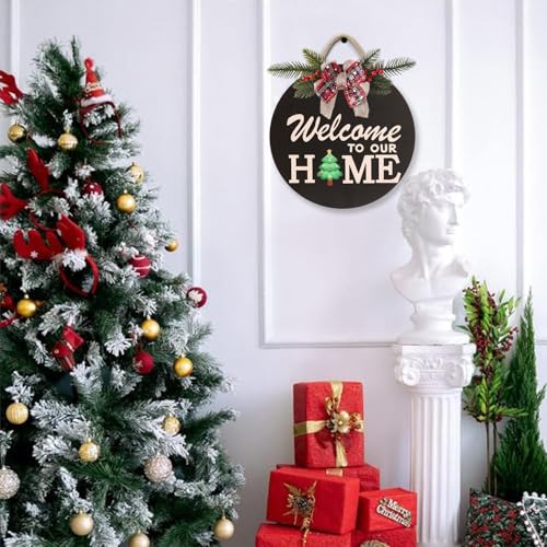 Interchangeable Seasonal Welcome Sign with 4 Wreaths & 14 Holiday Icons - Rustic Wooden Front Door Decor