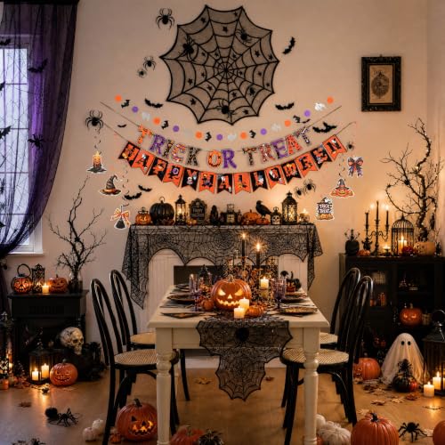 Halloween Indoor Decorations Set 61Pcs Spooky Web & Bat Wall Stickers