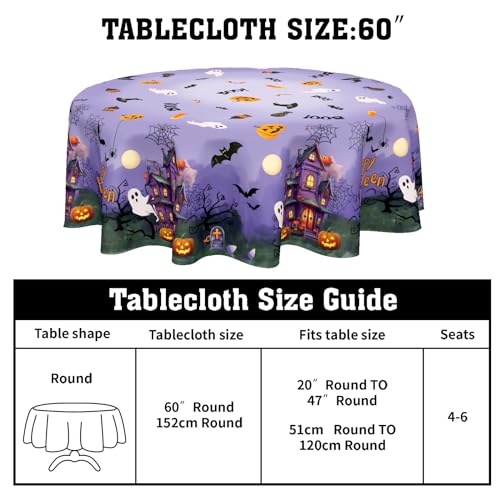 Halloween Round Tablecloth 60 Inch Spider Web Pumpkin Decor - Dark Purple