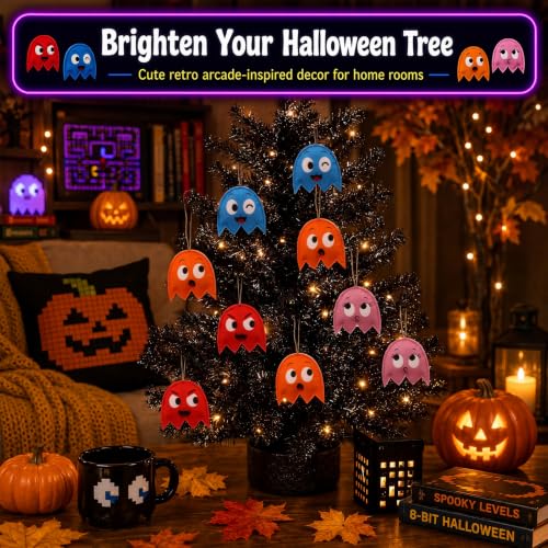Halloween Video Game Ghost Decorations - 12 Pack, Felt Hanging Ornaments