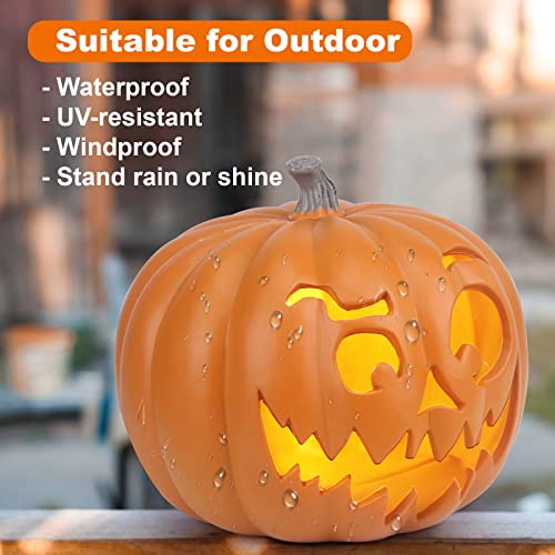 11-Inch Halloween Lighted Pumpkin Jack O Lantern with Peking Opera Face - Indoor & Outdoor Decor