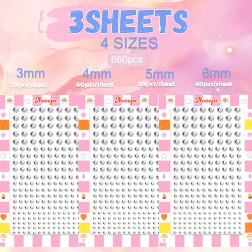 NOOEPC 660Pcs Face Gems Self-Adhesive Rhinestones for Face & Body - Clear Variation