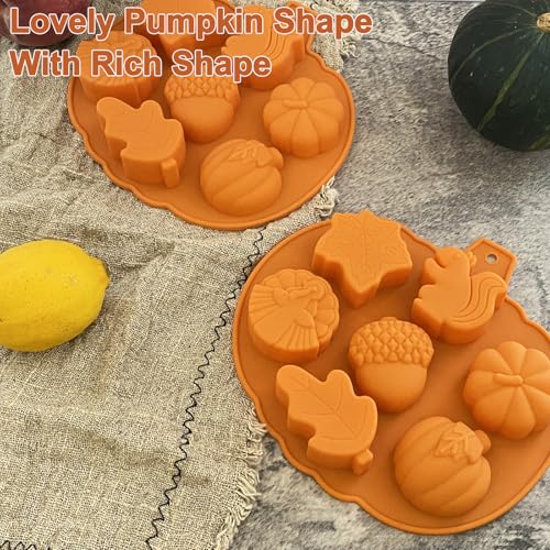 Thanksgiving Fall Silicone Mold Set - Amber Yellow Pumpkin Acorn Maple Leaf Squirrel Candy & Chocolate Mold