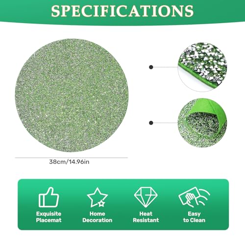 Green Rhinestone Round Placemat - 15 Inch Table Decor - Green / 1 pcs