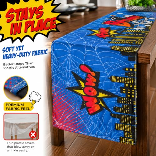 Blue Spider Web Table Runner Halloween Superhero Party Decor 13x72 Inches