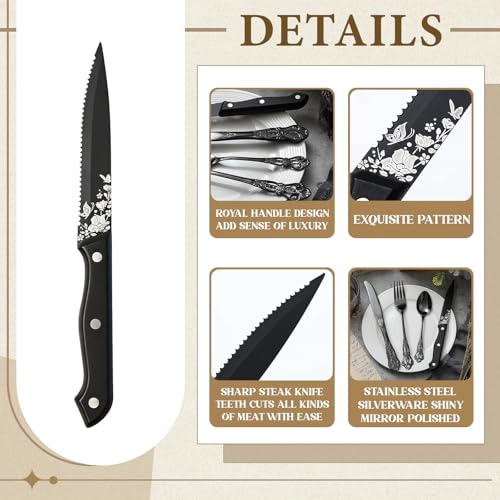 72-Piece Gothic Black Silverware Set for 12 - Flatware for Dinner Parties & Holidays with Royal Engravings