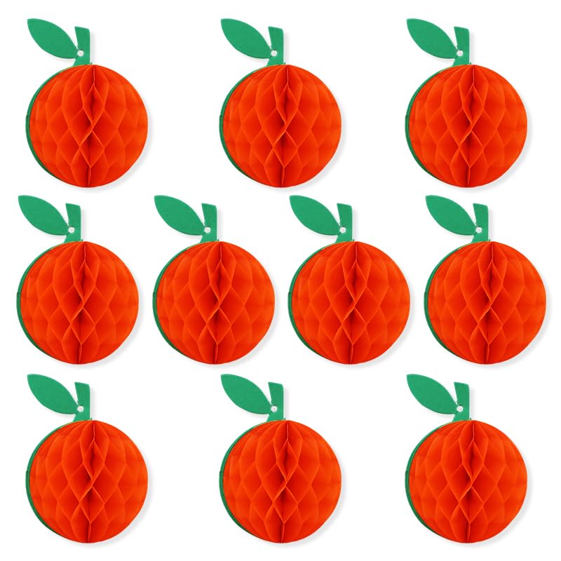 Orange Paper Honeycomb Balls Decorations - 10 Pack for Party Table Centerpieces & Hanging Decor
