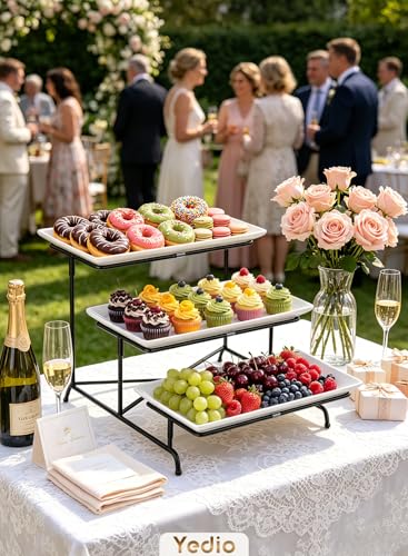 12 Inch Black 3-Tier Serving Tray Stand - Dessert Display & Food Organizer