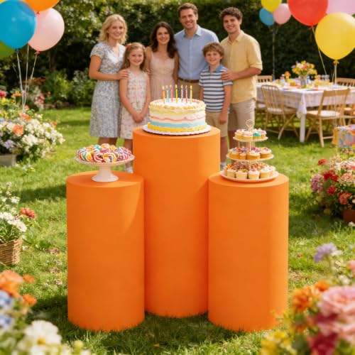 Set of 3 Orange Cylinder Covers for Halloween Stand Decor - Spandex Fabric