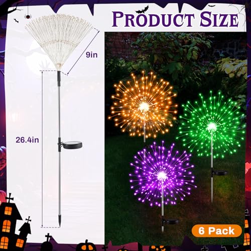 Halloween Solar Firework Lights 3 Pcs - Purple, Orange, Green LED Pathway Decor